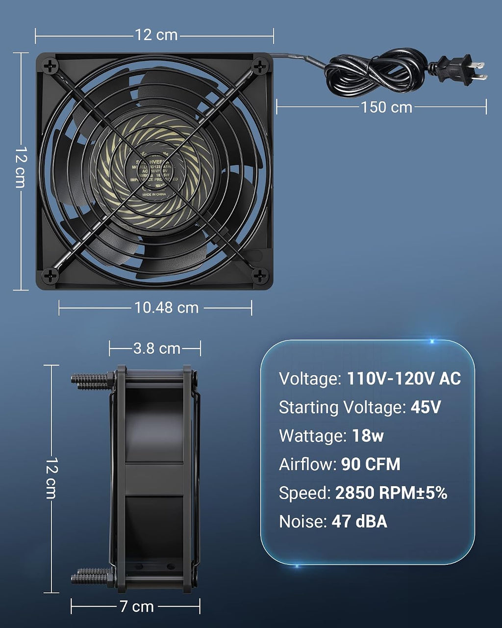 DEWENWILS 2 Pack 120V AC Fan Waterproof Exhaust Fan 120mm 18W 2850RPM 90CFM