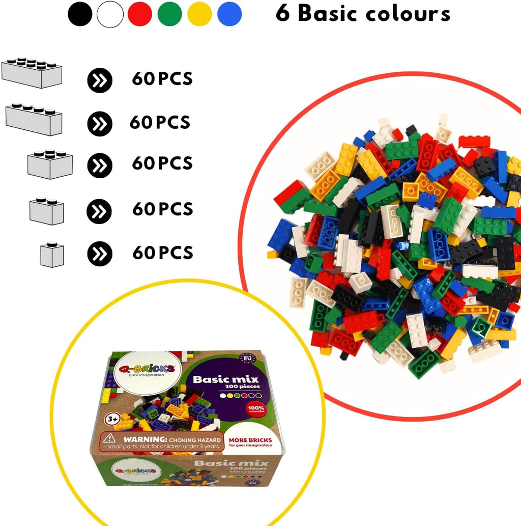 Building Bricks Classic - Building Bricks Set Compatible with Major Brands - 300 Piece Box, Loose Pack, Assorted