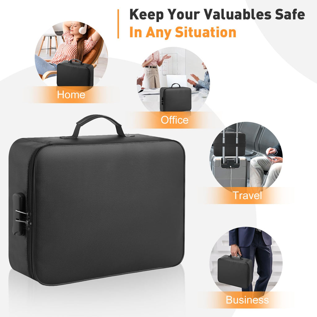 Fireproof Document Box with Lock - Upgraded Waterproof Fireproof Document Bag, Important Document Organizer, Fire
