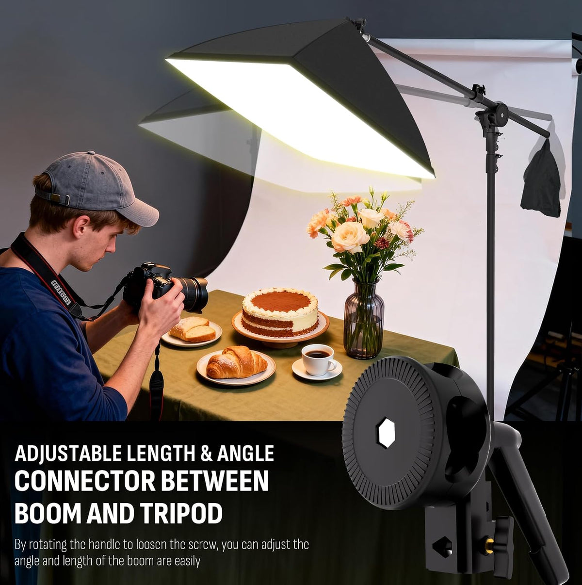 85W Photography Lighting, 2-Pack 20'' x 28'' Professional Softbox Lighting Kit with 53'' Boom Arm & 91'' Tripod