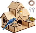 4-Hole Birdhouse for Outside with Feeding Tray, Cedar Wood