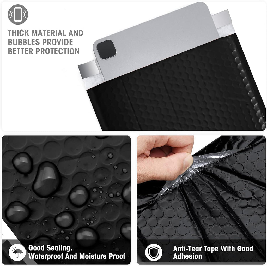 Bubble Mailers 8.5x12 Inch 500 Pack Black Thick Padded Envelopes