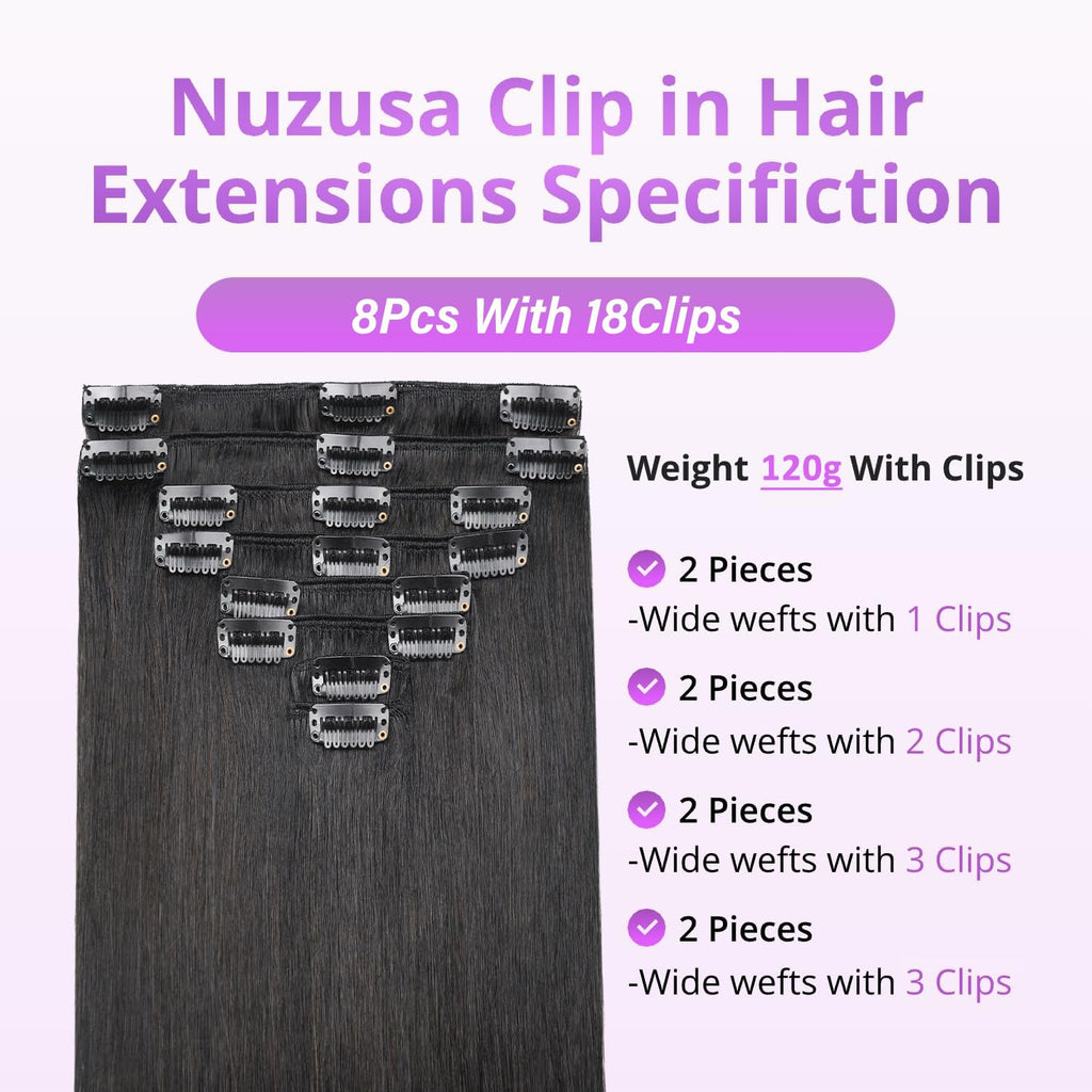 Clip in Hair Extensions Real Human Hair Clip ins For Women 1B Natural Black | 24Inch 120g/4.2oz, 8pcs Per Set, Double