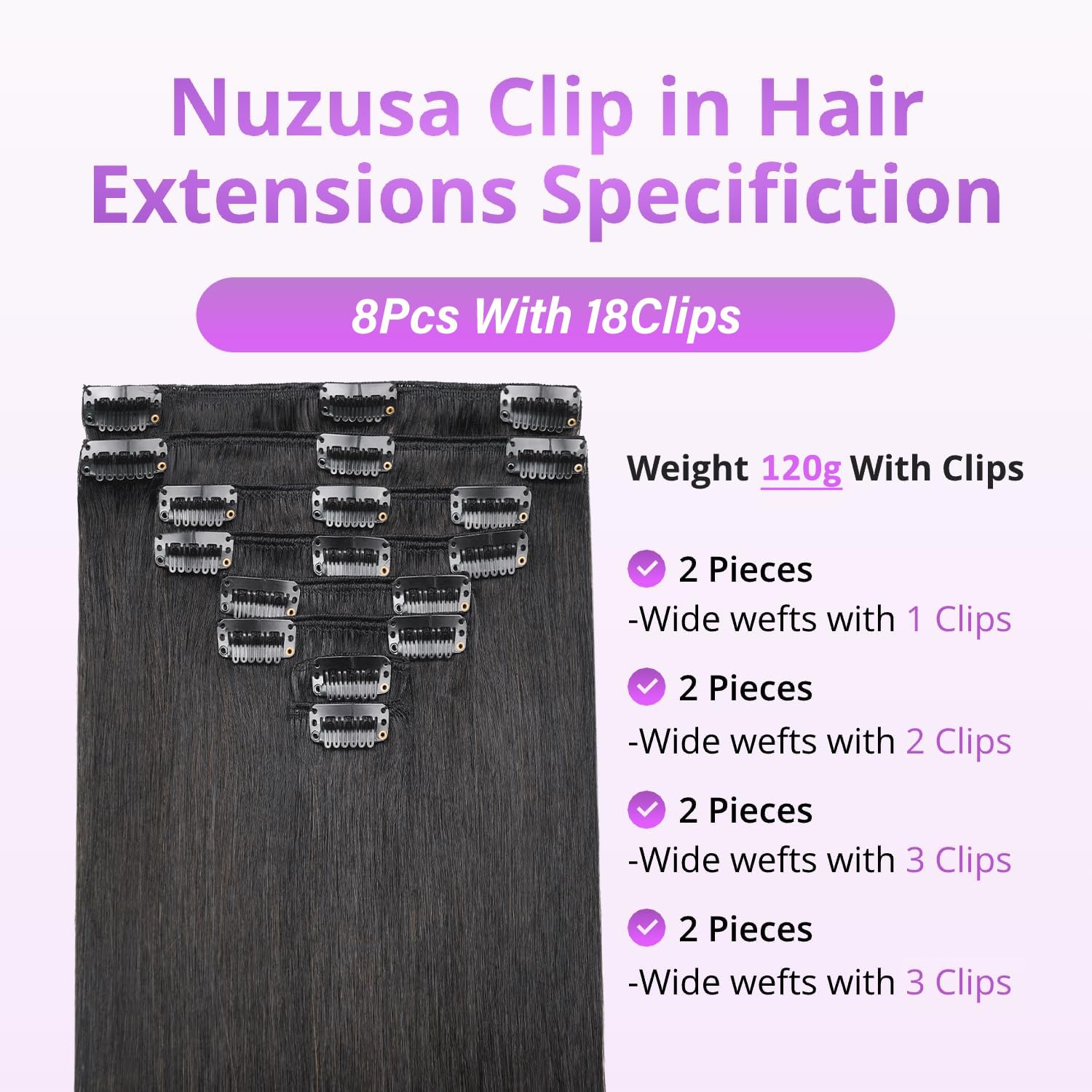 Clip in Hair Extensions Real Human Hair Clip ins For Women 1B Natural Black | 24Inch 120g/4.2oz, 8pcs Per Set, Double