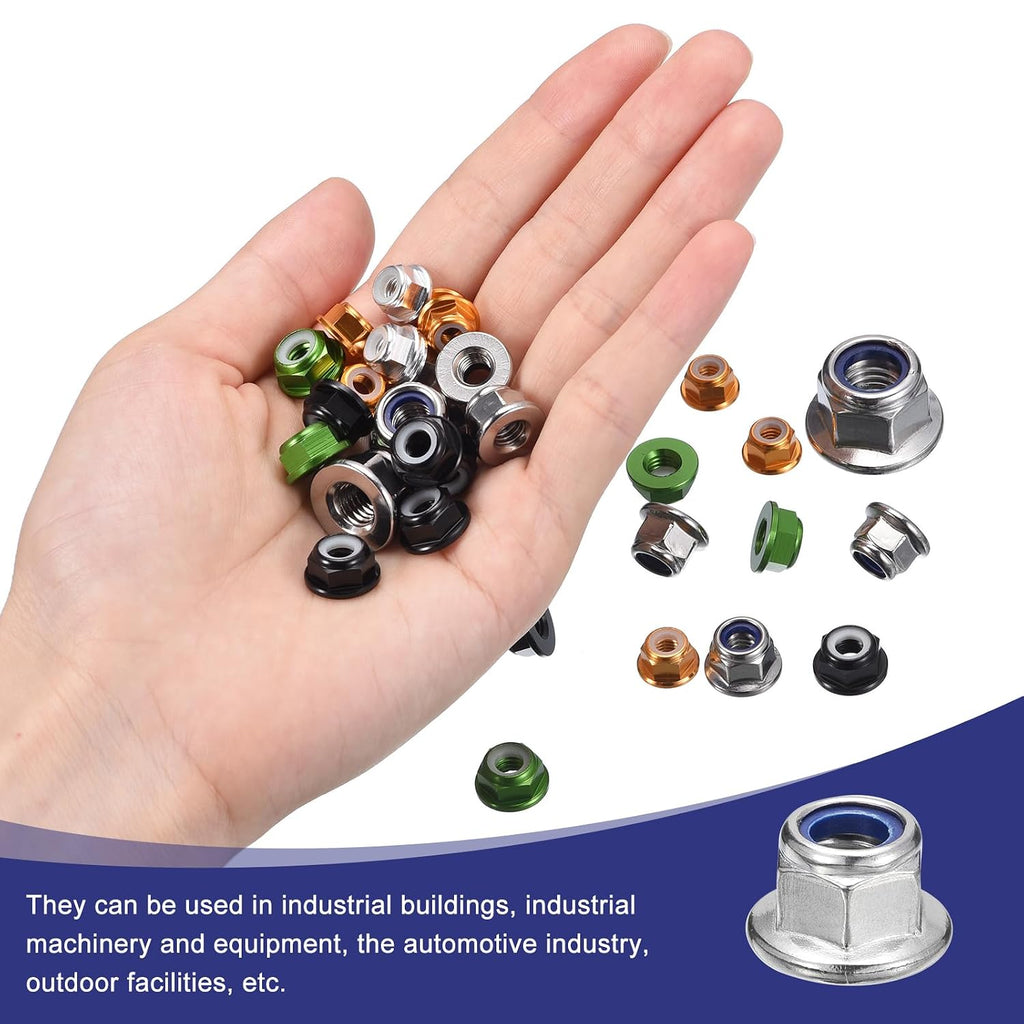 uxcell M10x1.5mm Flange Nylon Insert Lock Nuts, 12Pcs 304 Stainless Steel Metric Hex Lock Nuts Self Locking Nuts for Industrial Construction Fasteners