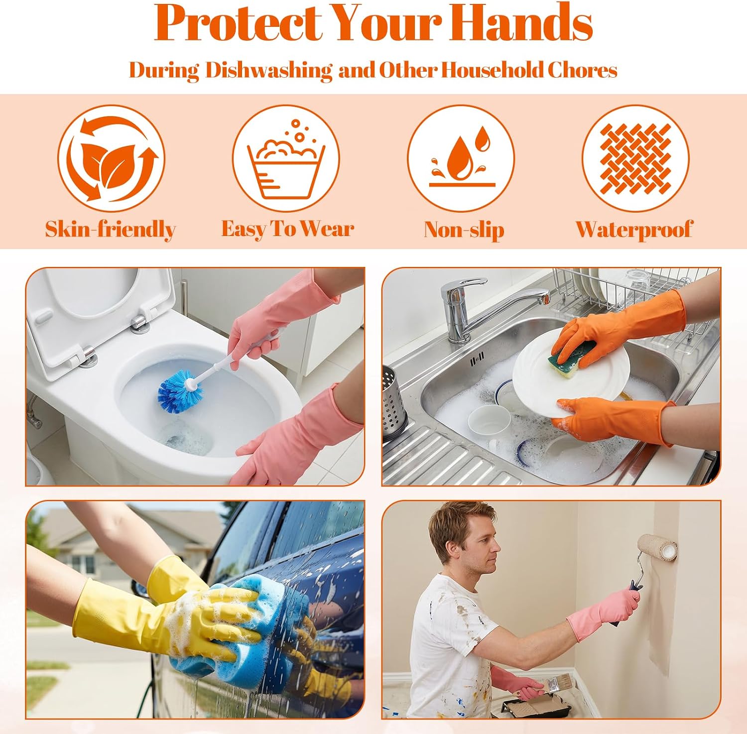 12 Pairs Kitchen Gloves for Washing Dishes, Rubber Cleaning Gloves for Dishwashing, Household Washing Dishes Cleaning