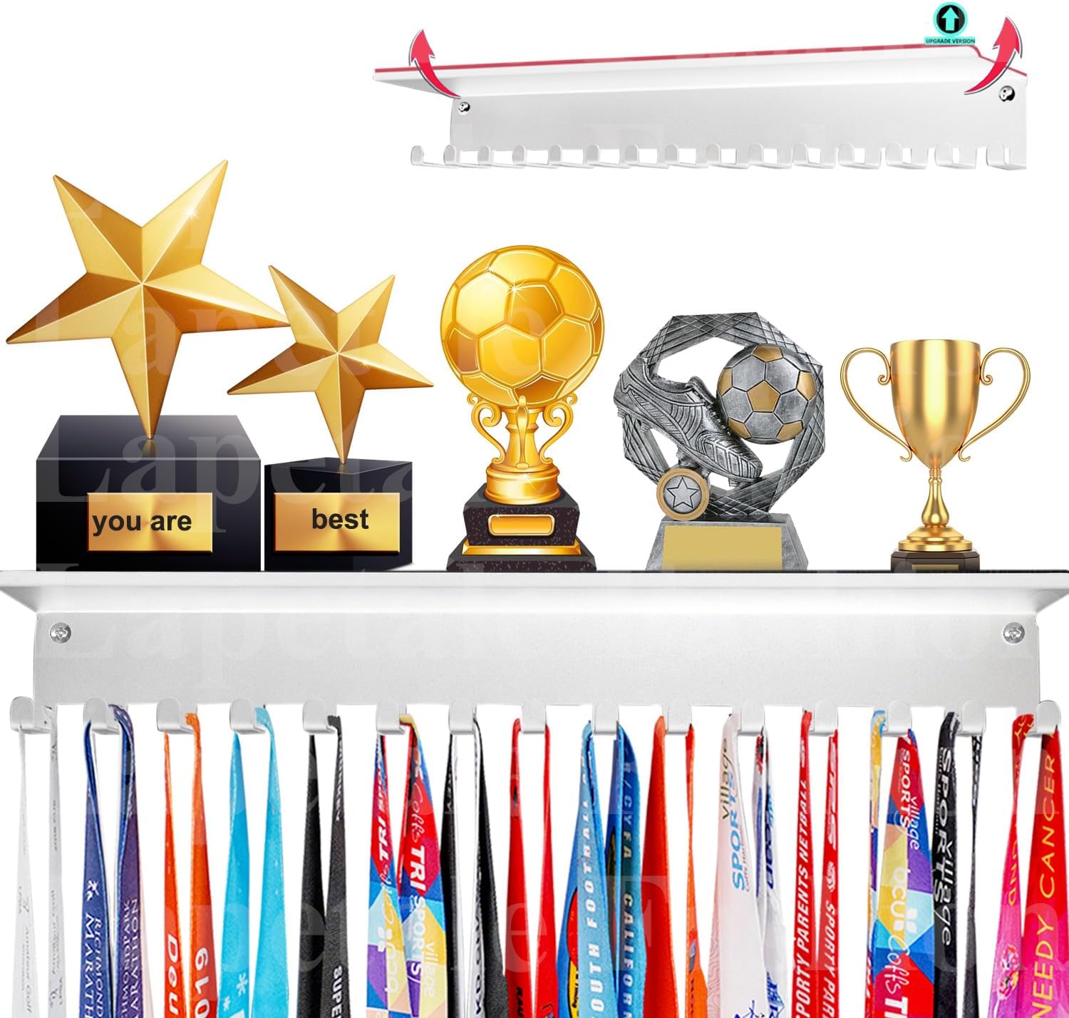 Non-Slip Trophy Shelf,Trophy and Medal Display Shelf, Medal Hanger Display For Wall with 16inchL,Shelves For Trophies