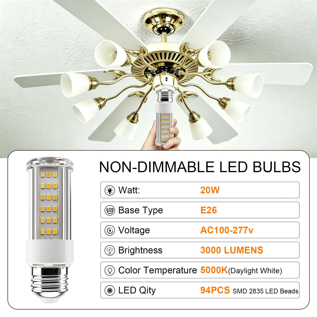 6-Pack 20W LED Corn Light Bulb - 150W Equivalent,3000LM,E26/E27 Base 5000K