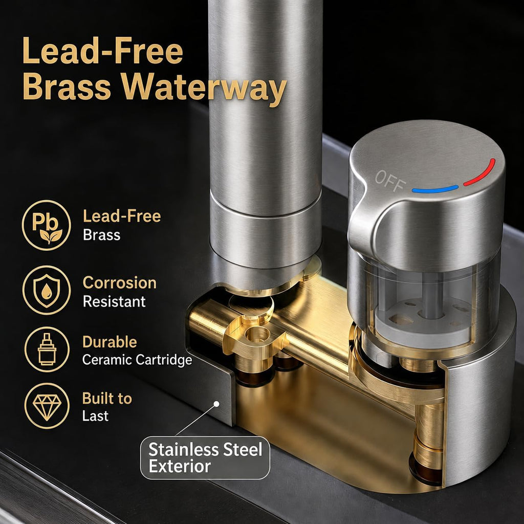Kitchen Faucet with Pull Down Sprayer, Glass Rinser, Brushed Nickel