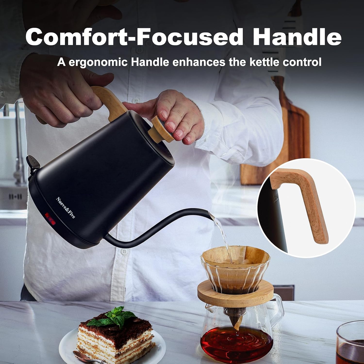 Electric Gooseneck Kettle with Thermometer, 1.0L Pour Over Hot Water Kettle for Coffee and Tea, 1000W, Auto Shutoff