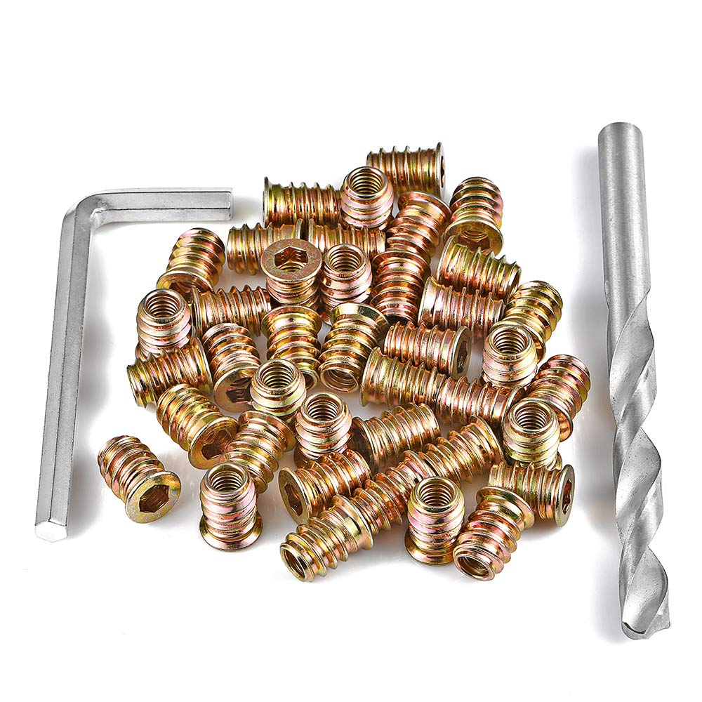 80Pcs M6x15mm Hex Nut Inserts Wood Threaded Fastener for Furniture