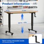 48" Adjustable Height Workbench with 1000LBS Capacity, Solid Wood Work Bench with Crank Handle, Heavy Duty Workbench