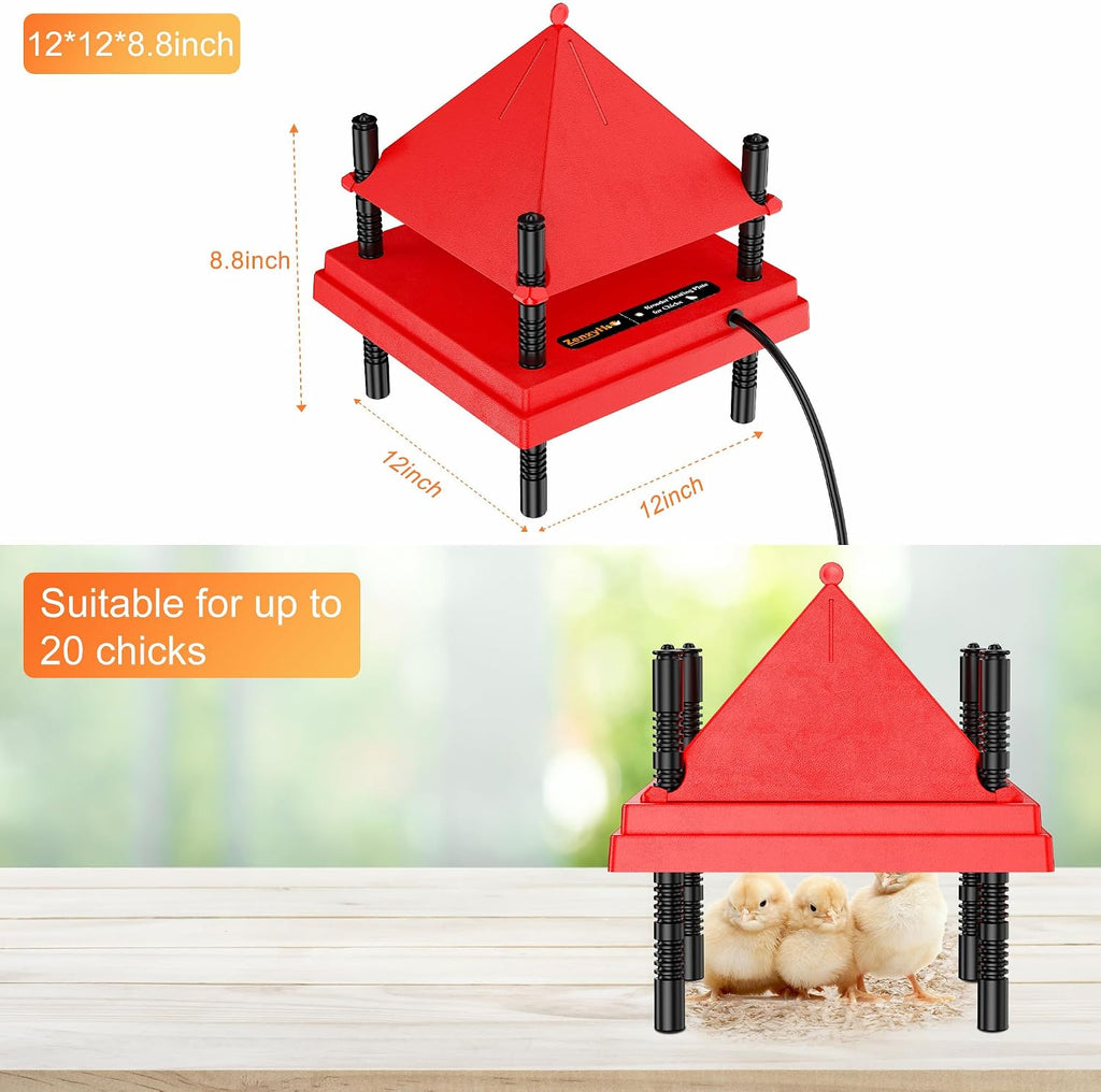 Chick Brooder Heater with Anti-Roost Cone & Constant Temp Red 12" x 12"
