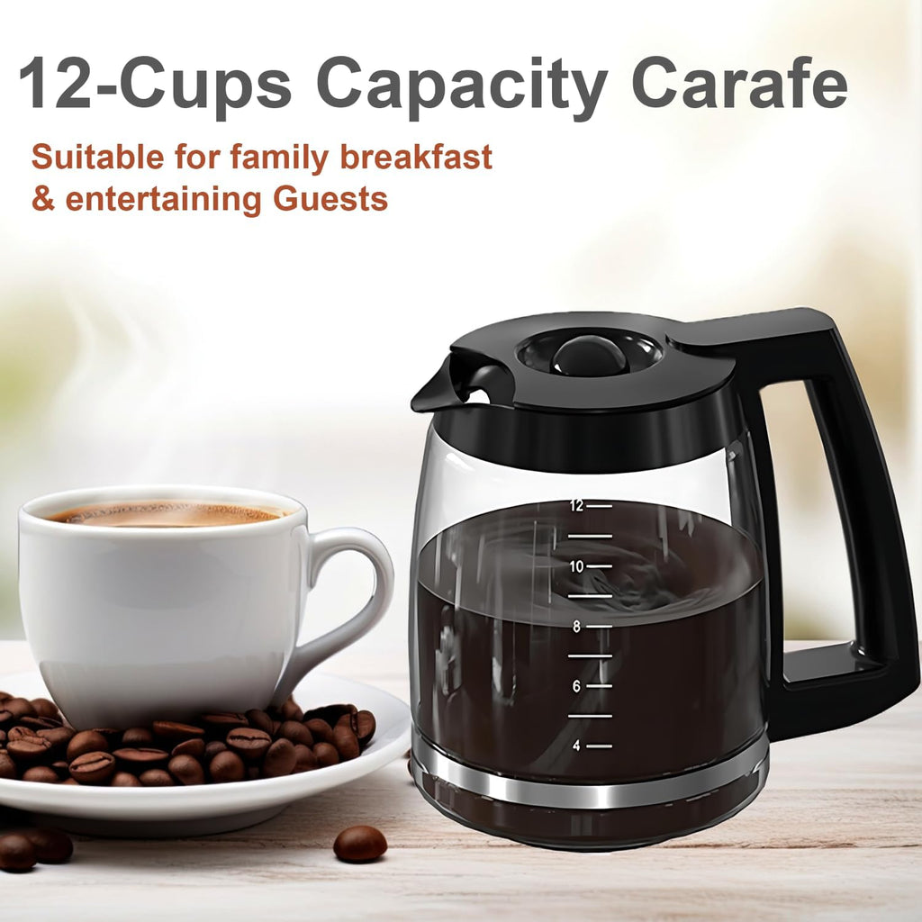 12-Cup Glass Carafe Replacement for Cuisinart Coffee Maker Models DCC-1200, DCC-1100BK, DCC-2650, CHW-12, CHW-12P1