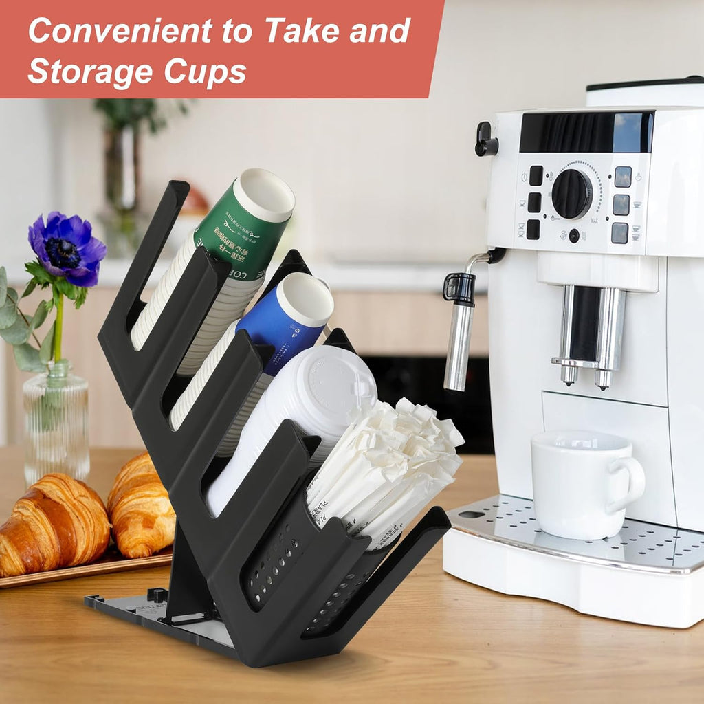 Paper Cup and Lid Holder with Straw Organizer,4 Compartment Adjusting,Coffee Cup Dispenser for Countertop,Coffees