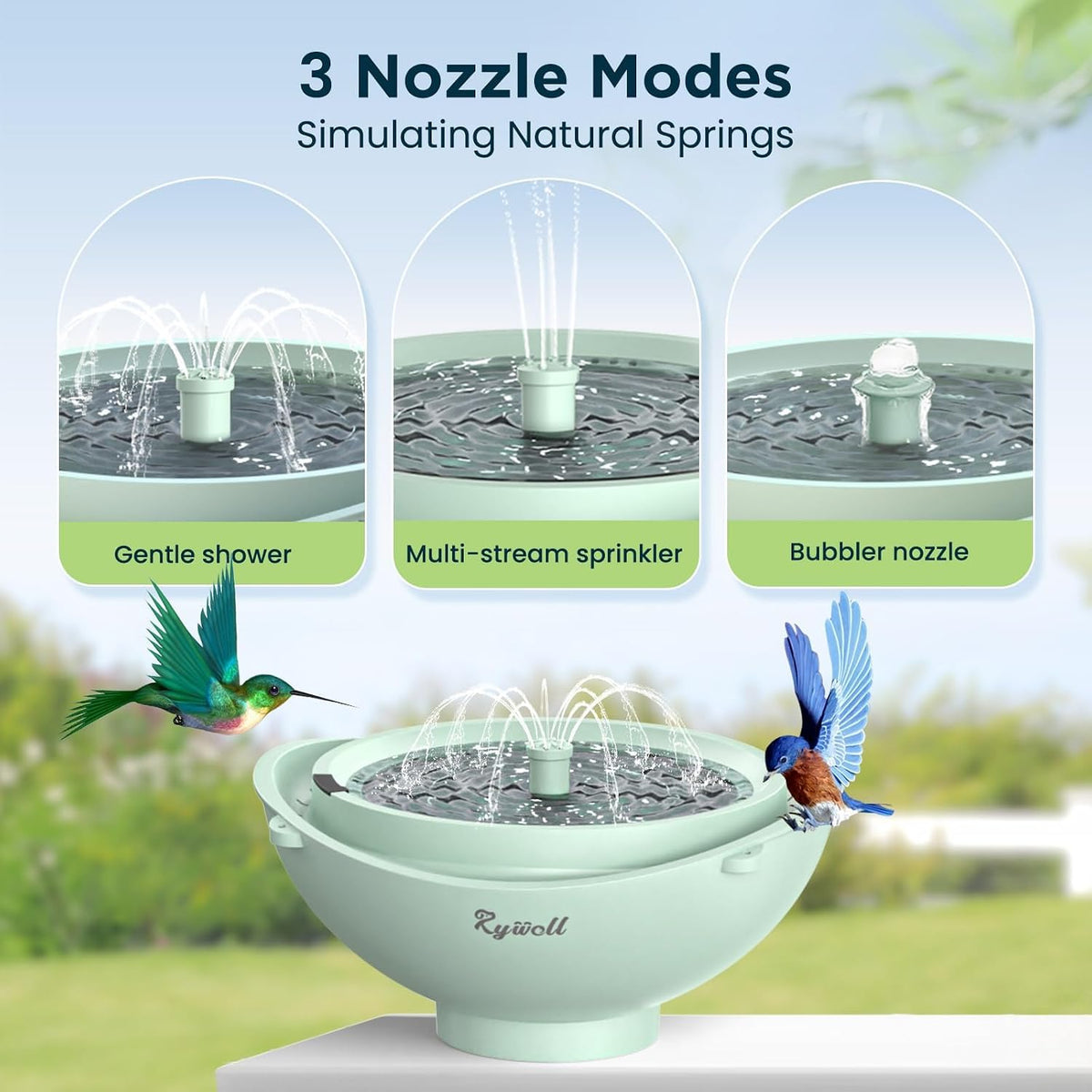 4" Extra Deep Hanging Bird Bath, Solar Bird Bath Fountain with 3 Spray Modes - 2L Large Capacity, Quiet Pump with