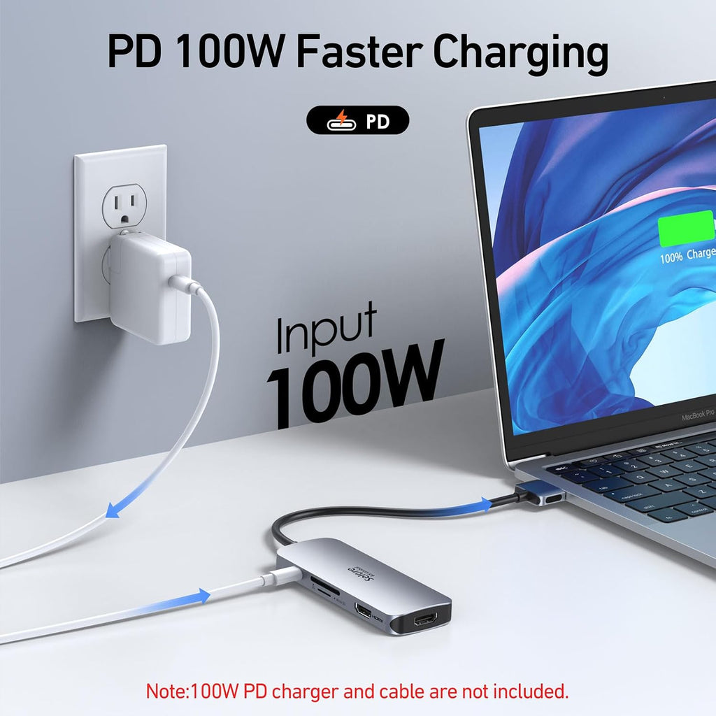 Selore Laptop Docking Station, Dual Monitor USB C Hub for MacBook | 8-in-2 USB C to Dual HDMI Adapter with Dual
