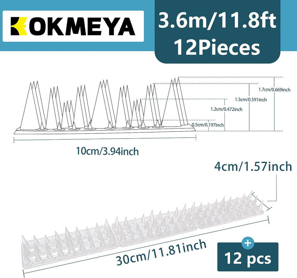 Bird Spikes,Clear 12 Pack,Bird Spikes for Outside to Keep Cats, Raccoons, Squirrels, Pigeons Away, Cat Spikes for