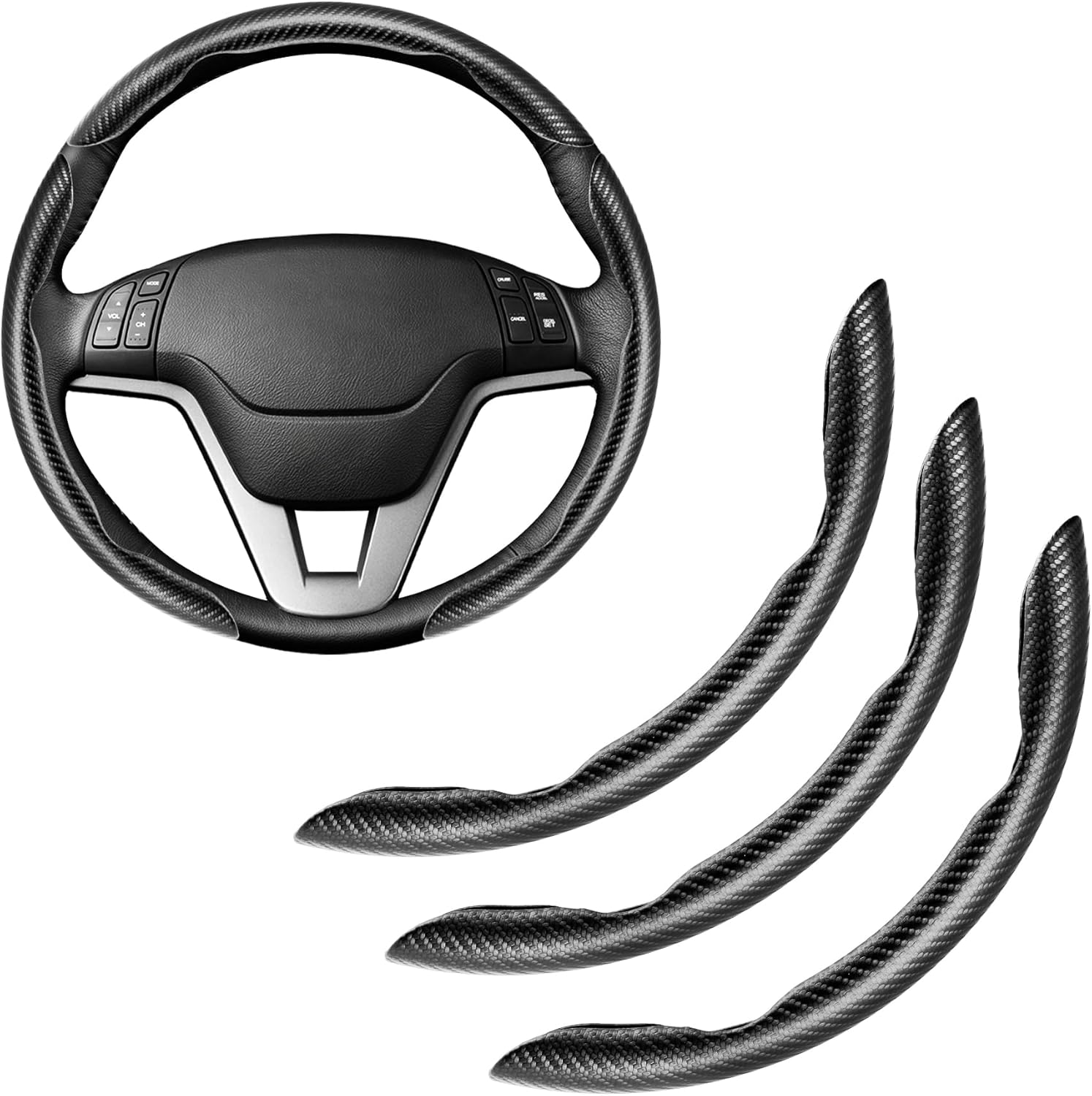 3pcs Carbon Fiber Anti-Skid Steering Wheel Cover, Waterproof & Segmented Butterfly Design, Universal 99% Vehicle