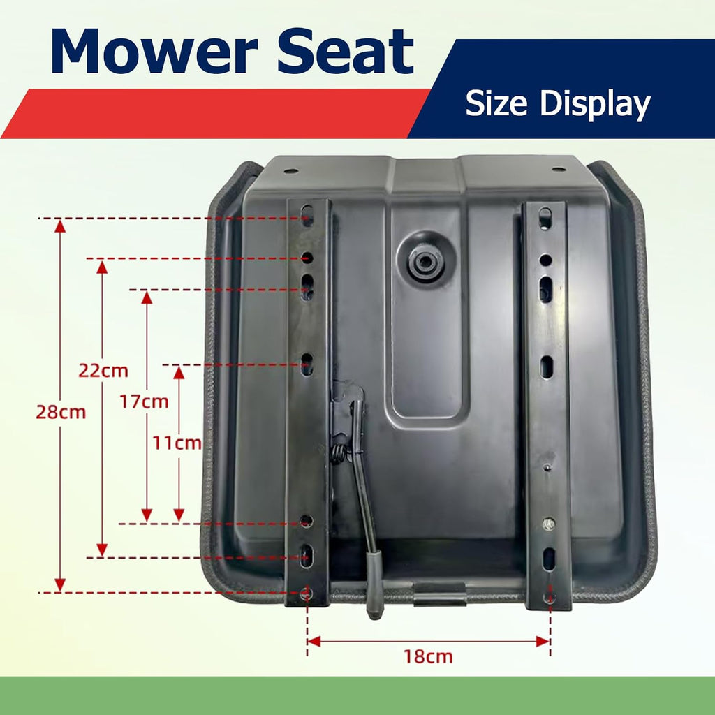 Universal Compact High Back Lawn Tractor Seat, Adjustable Seat | Black Mower Seat With Mounting Bolt Patterns, With