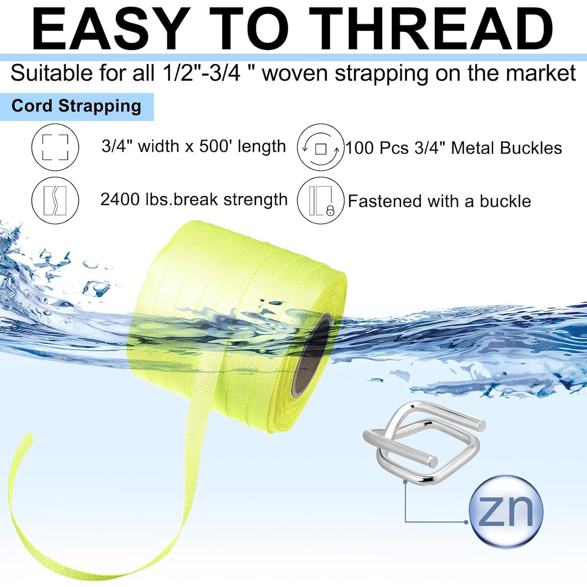 3/4" x 500' Woven Cord Strapping Kit, Yellow