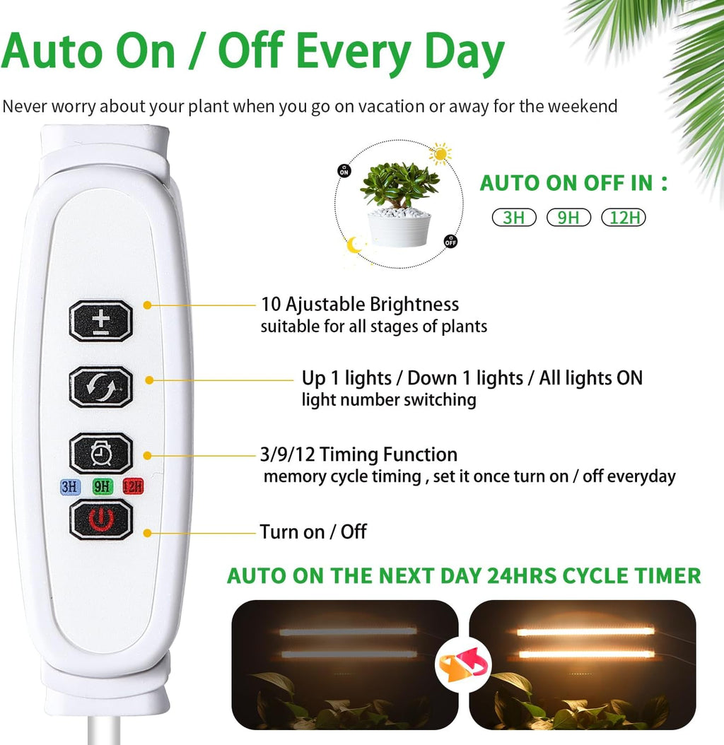 LED Grow Light Strips, 13 Inches Grow Lights for Indoor Plants Full Spectrum 3500K, 96 LEDs Plant Light with 3/9/12H