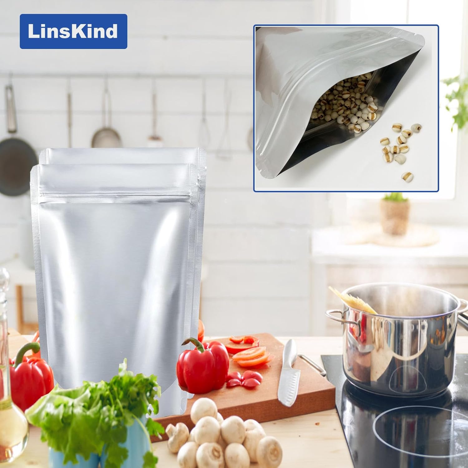 Mylar Bags with Oxygen Absorbers, 1 Gallon 50Pcs for Food Storage | 10"x14" 10.5-Mil Food-Grade Mylar Bags for Food