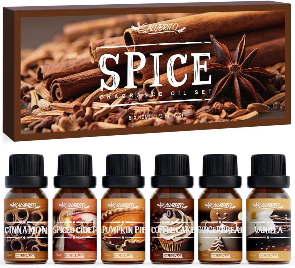 Spice Fragrance Oils Set, Premium Essential Oils Set for Diffuser, Candle, Soap Making, Warm Fall Scented Oil