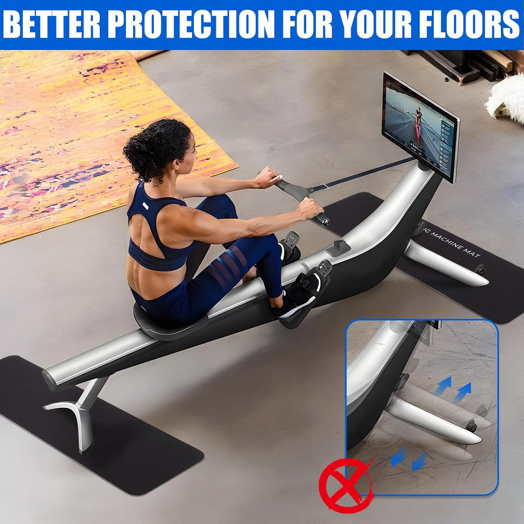 Non-Slip Mat Compatible with Peloton Bike, Concept 2 Rowing Machine | 2PCS Exercise Bike Mat, Protects for Hardwood