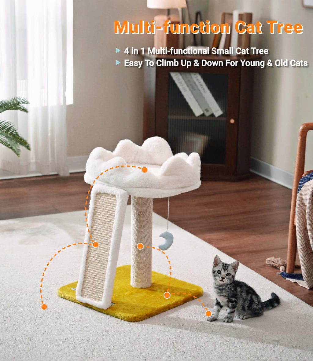 Cat Tree, Cloud Cat Tower with Soft Bed, Cat Scratching Post & Pad with Larger Perch for Window Viewing, Small Cat