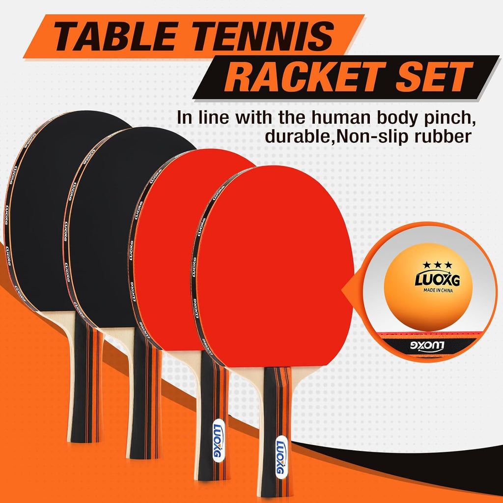 4‑Player Ping Pong Paddles Set with Retractable Net and 12 Balls | Table Tennis Paddles Set of 4, Retractable Ping