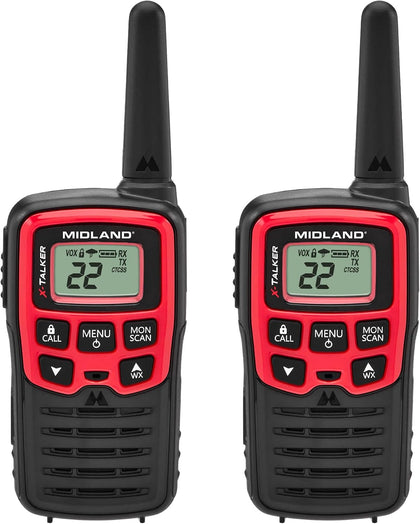 T31VP - X Talker - 22 Channel FRS Walkie Talkies - Black/Red | Extended Range Two-Way Radios, 38 Privacy Codes, &