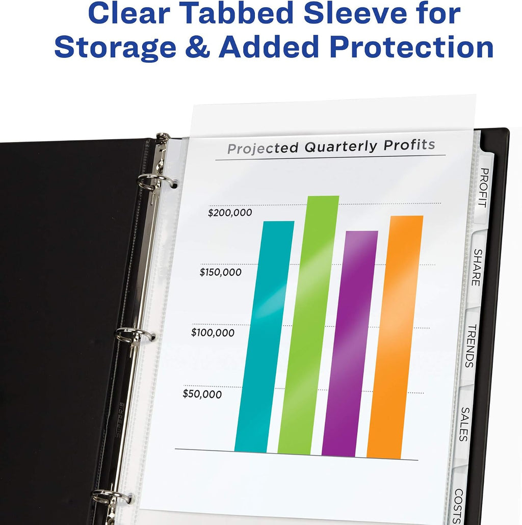 8-Tab Sheet Protector Dividers, Printable Easy Peel Clear Labels, Index Maker, White Tabs, 1 Set (75501)