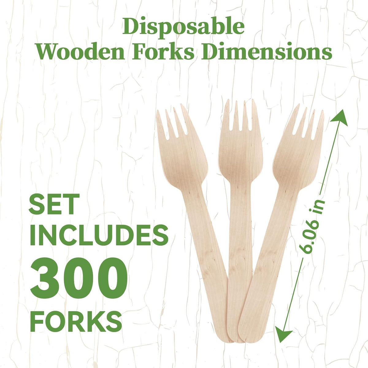 300 Count Compostable Wooden Disposable Forks for Party, Dinner