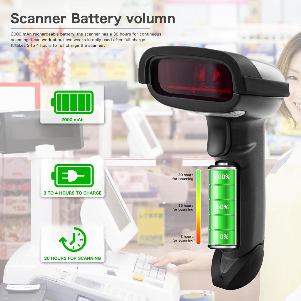 Wireless Barcode Scanner, Handheld 1D Laser Barcode Reader | 1D Printed Bar Code Reader for retail checkout, library