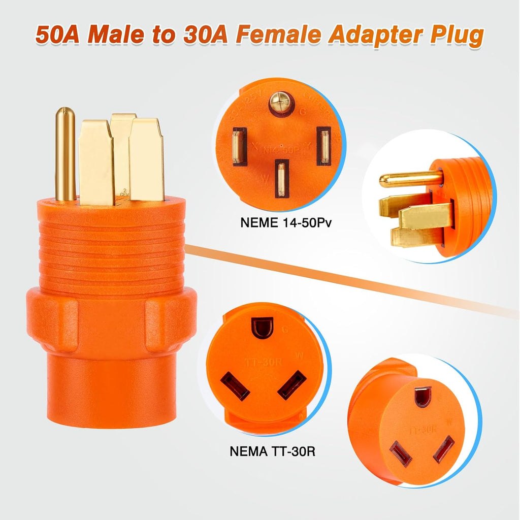 30 Amp RV Surge Protector with 50A to 30A Conversion Adapter - Full Circuit Analysis, Waterproof Cover, and Enhanced