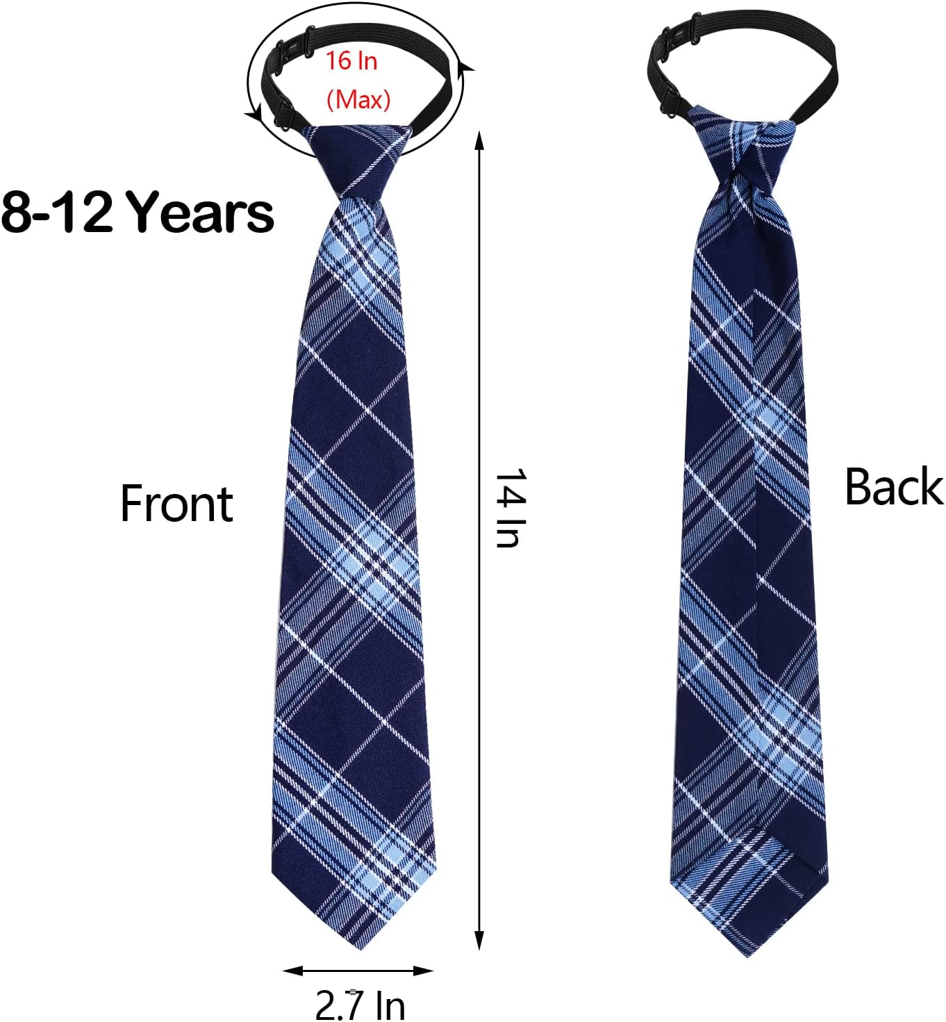 5pcs Boy's Necktie Pre-tied Adjustable Neck Strap Tie for Wedding Graduation School Cosplay Uniforms