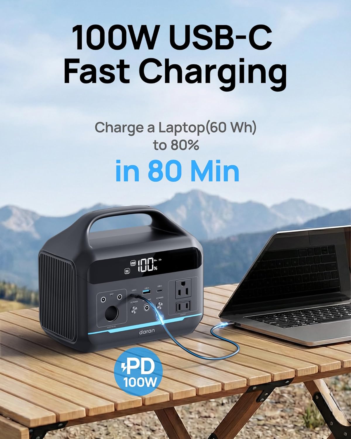 Portable Power Station 600W(1200W Surge) - 288Wh Solar Generator LiFePO4 Battery with AC DC Outlets, 8.3LB Portable