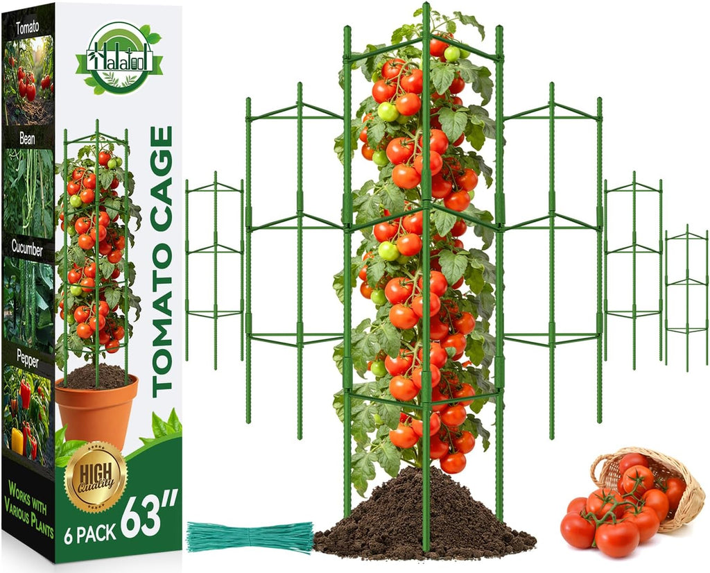 6 Pack Tomato Cages for Garden Plant Support Stakes, 48 Inch Adjustable Tomato Trellis for Pots & Raised Garden Bed