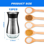 12 Pack Stainless Steel Salt and Pepper Shakers Set with Stainless Steel Lid Glass Bottle Refillable Salt Dispenser