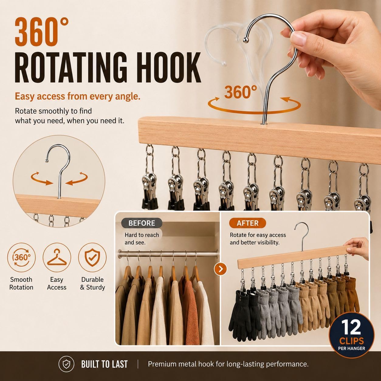 Closet Organizer Set - 2 Space Saving Hangers with Clips + 4 Drawer Dividers, Non-Slip Pants, Skirts & Caps Hanger