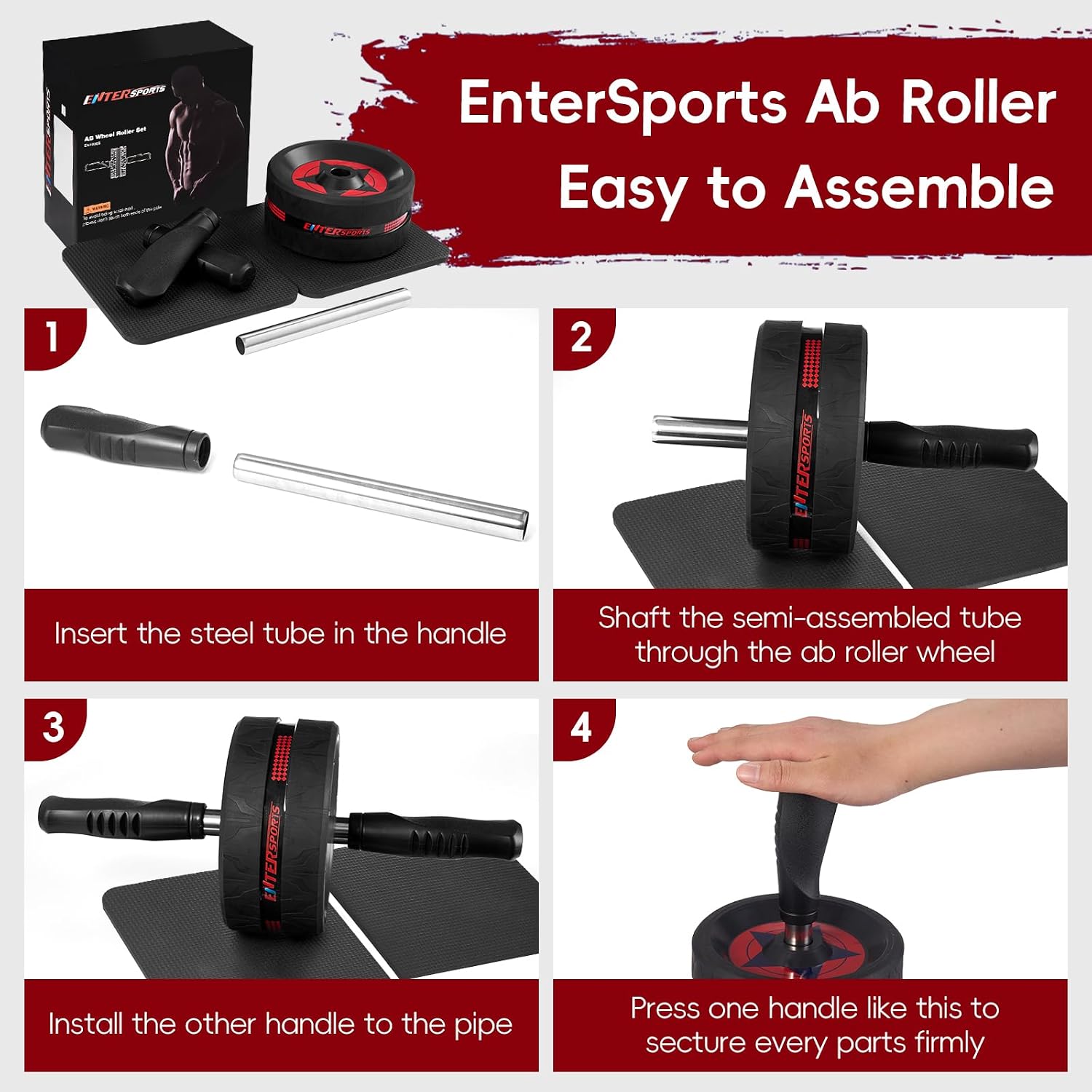 Ab Roller Wheel for Abs Workout - Abdominal Exercise Equipment with 2 Knee Pads for Home Gym, Core Strength Training
