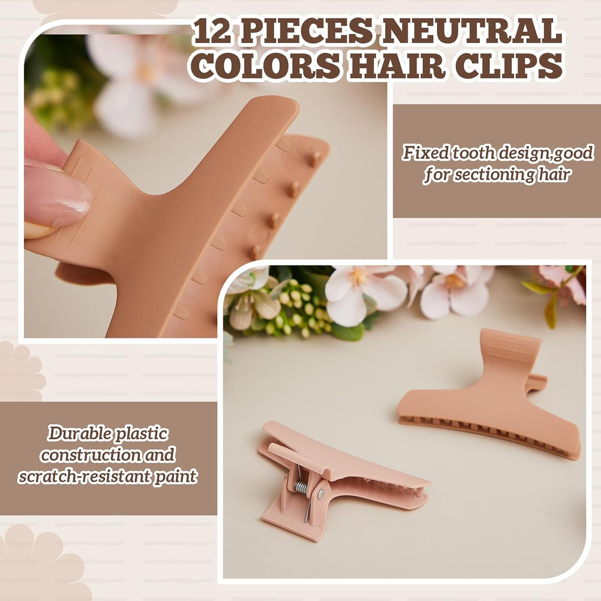 12 Pcs Earthy Neutral Butterfly Hair Clips, Brown Claw Clips