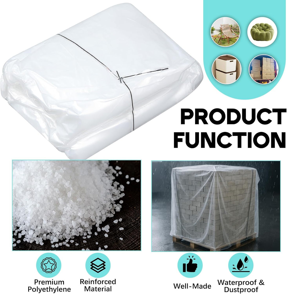 20 Pack 3 Mil Pallet Covers Bags 55" x 53" x 75",Clear
