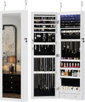 6 LEDs Mirror Jewelry Cabinet, Wall or Door Mounted Jewelry Organizer, 47.2-Inch Tall Lockable Large Capacity