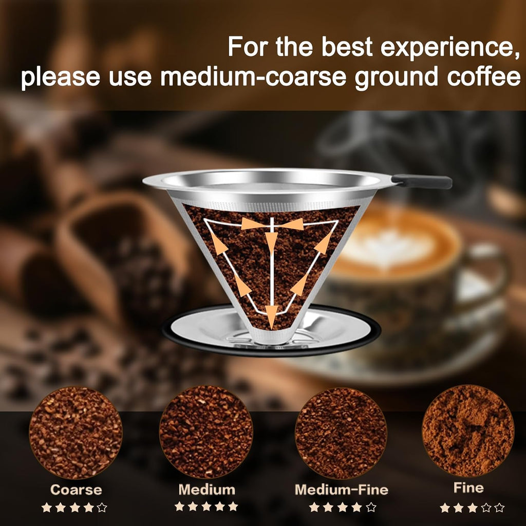 Pour Over Coffee Dripper, Stainless Steel Coffee Filter, Paperless Reusable Coffee Filter, Double Micromesh 600 Mesh