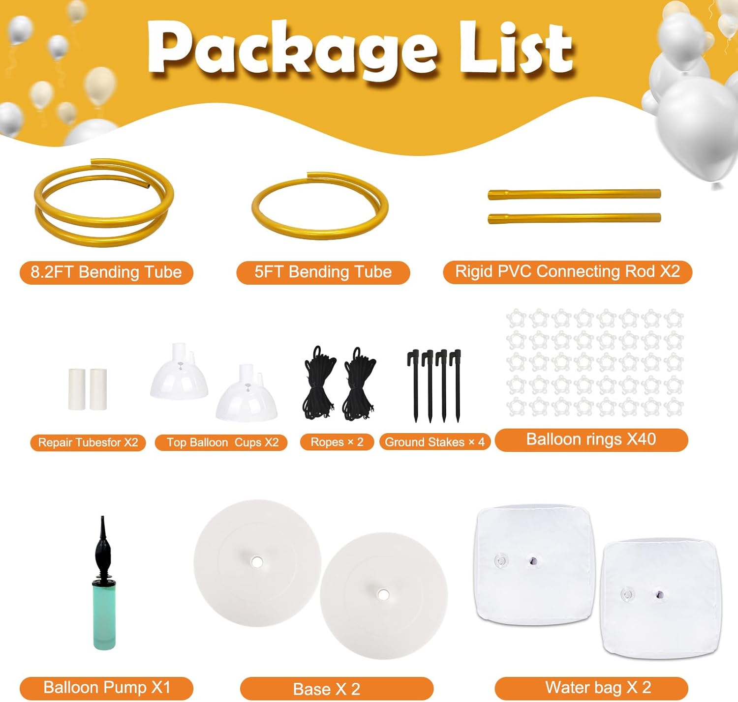 Balloon Arch Kit 9.35FT & 6FT, Free Bending Half Balloon Arch Stand with Base, Floor Gold Balloon Arch Frame Backdrop