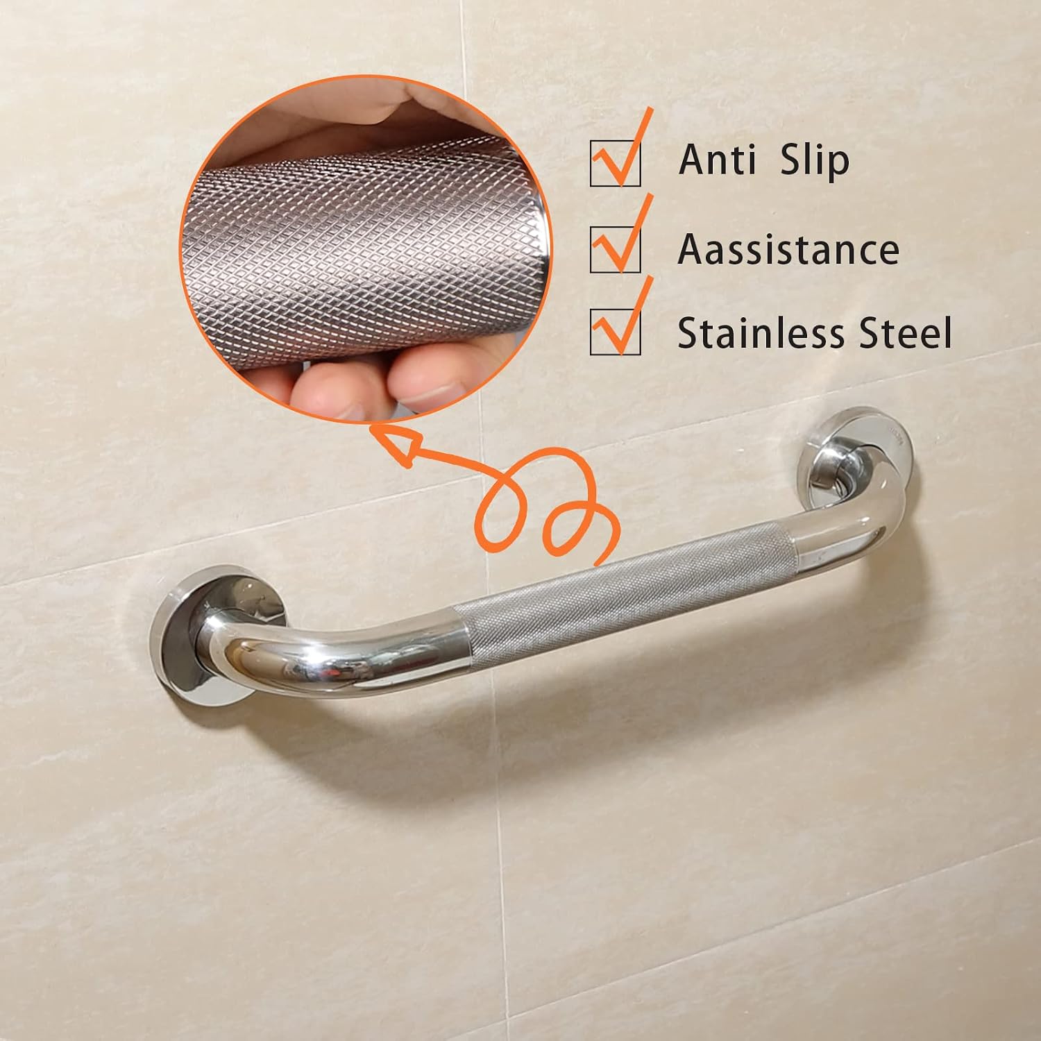 Shower Grab Bar, 2 Pack 12 Inch Bathroom Grab Bar, 304 Stainless Steel 1.25" Diameter Anti-Slip Handicap Grab Bar