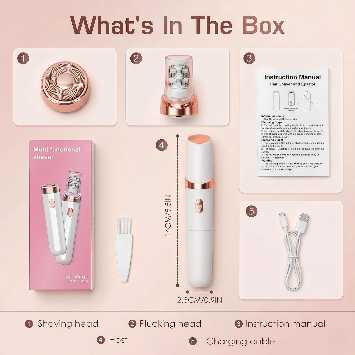Epilator, Facial Hair Remover and Shaver for Women — Rechargeable Cordless Electric Facial Epilator with LED — for