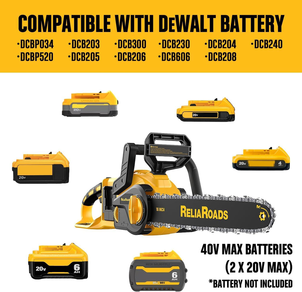 16-Inch Brushless Chainsaw, 40V (2 x 20V MAX) Cordless Battery Powered Chain Saw Kit (Includes 2 Chains) Compatible